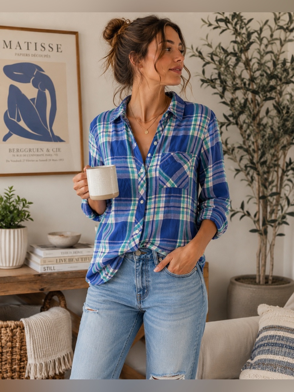 Rails Blue and Green Plaid Button-Down Shirt